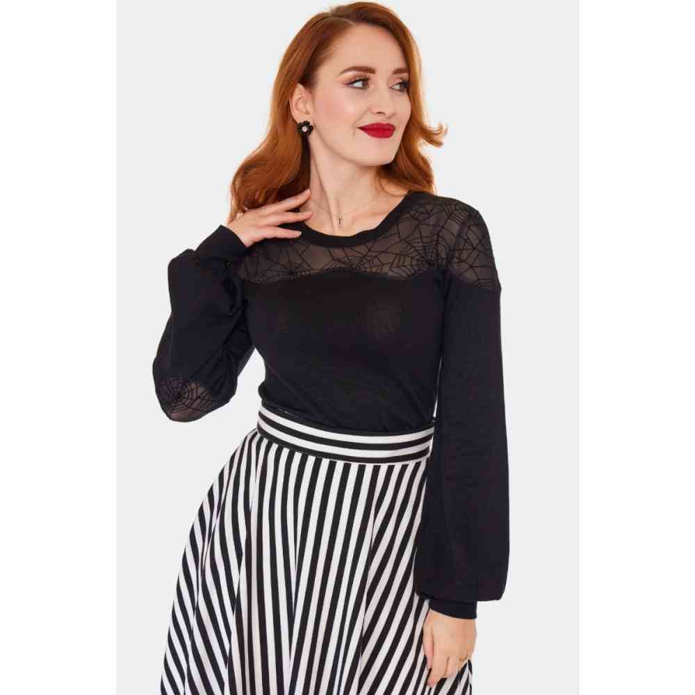 Voodoo Vixen - Mesh Panel Long Sleeves Chandail - Noir